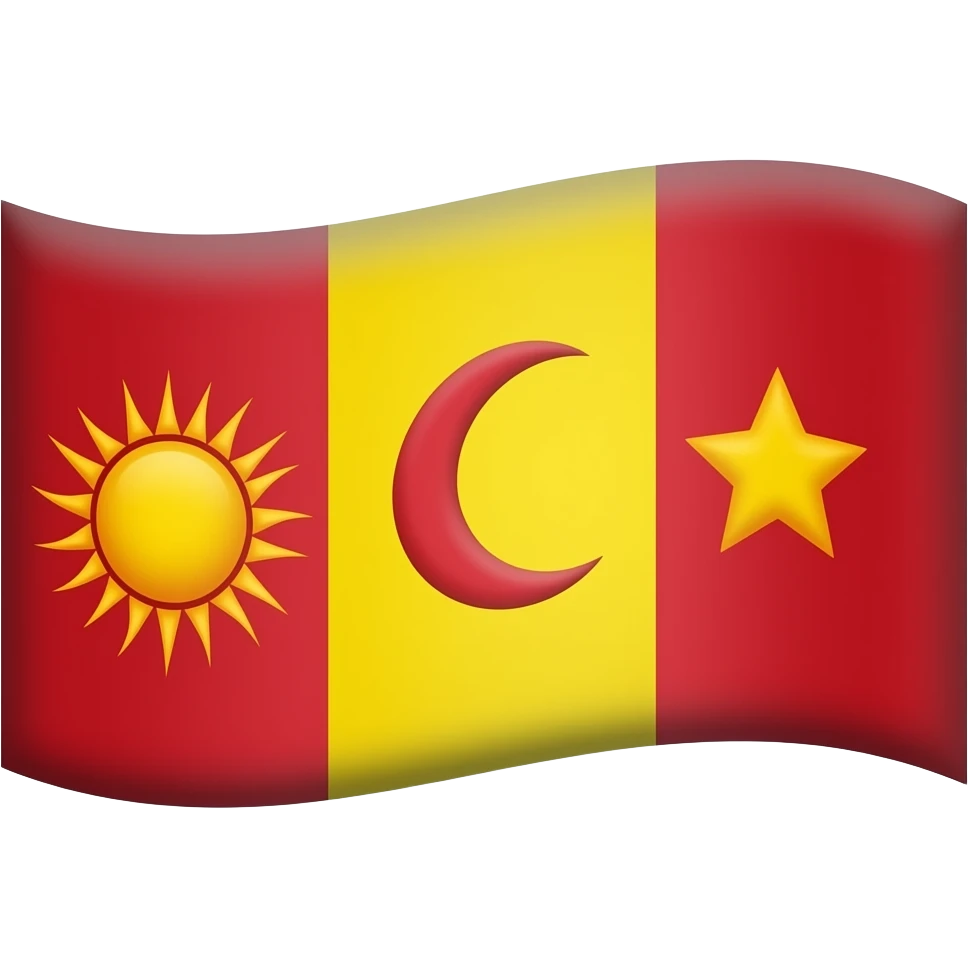 Bana bir bayrak yap yanlar kırmızı olsun ve orta kısmı sarı olsun bayrağın orta renginin yani sarı renginin içinde solda güneş sarı renginin içinde de sağda bir yıldızlı hilal olsun emoji