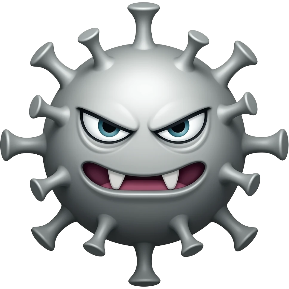 Corona virus with an evil face emoji
