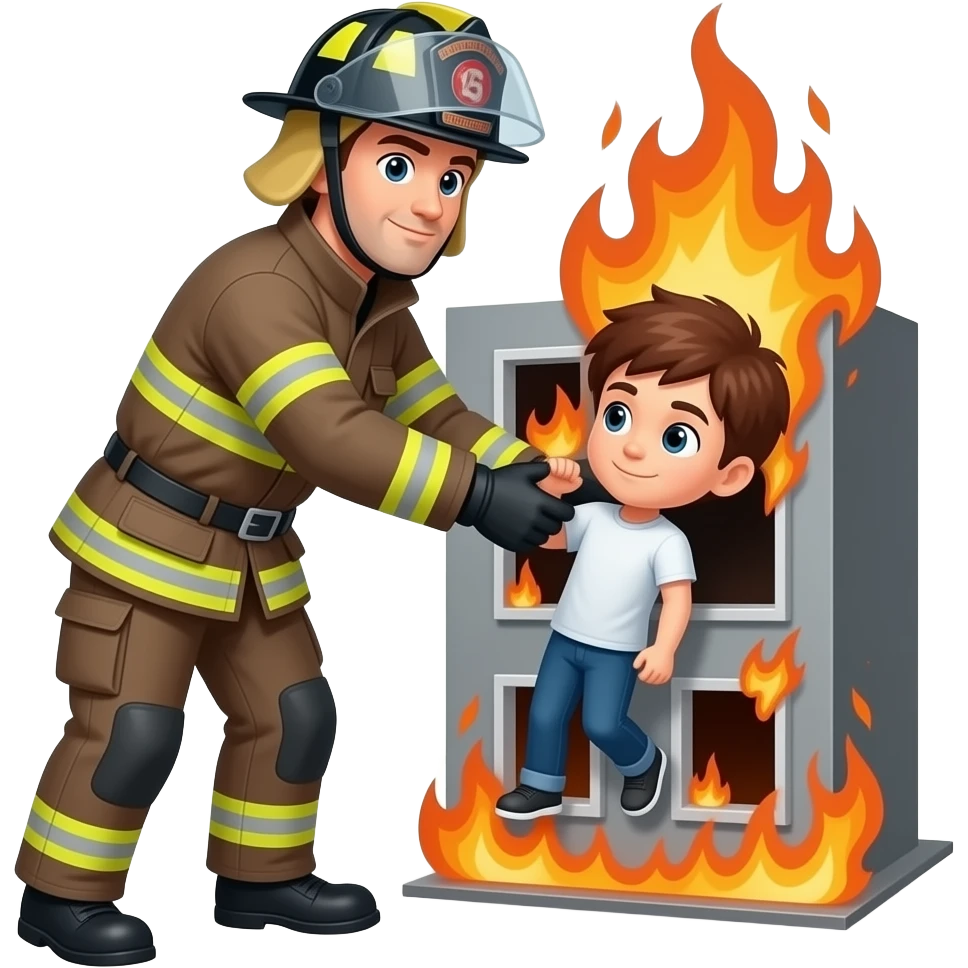 fire fighter saving a person in a burning building emoji