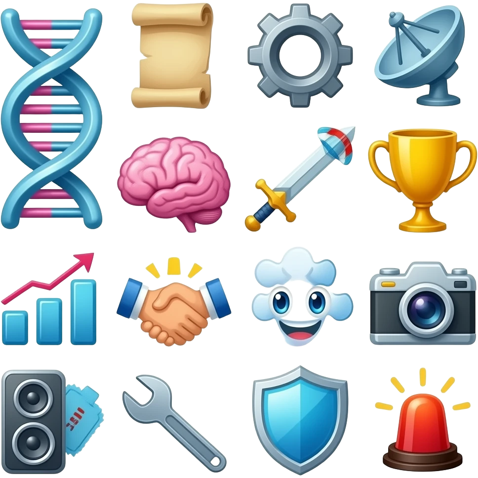 🧬 📜 ⚙️ 📡 🧠 ⚔️ 🎯 🏆 📊 🧩 💬 🤝 😂 📸 👀 🔊  🎫 🛠️ 🛡️ 🚨 i want these to be neon futuristic emoji