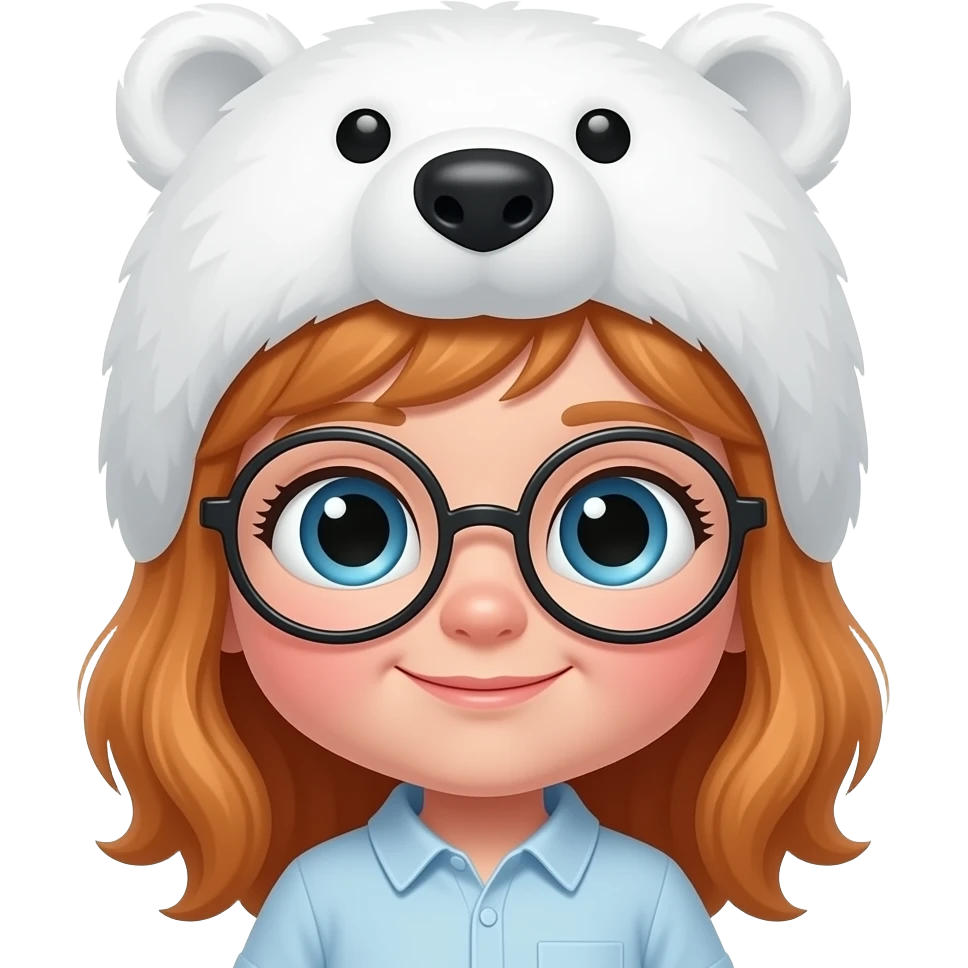 eskimo baby boy ginger long hair, glassess, with polar bear ear emoji
