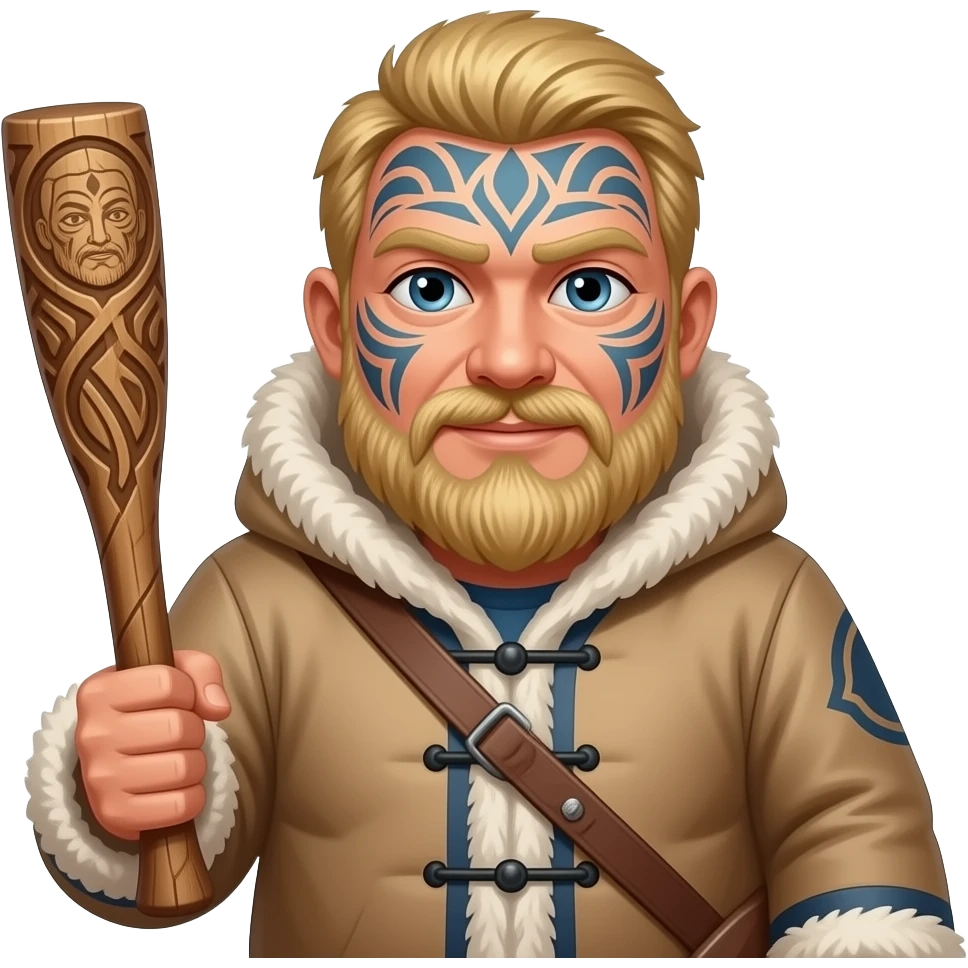 eskimo man with face tattooes, blond beard  and classic eskimo outfit emoji