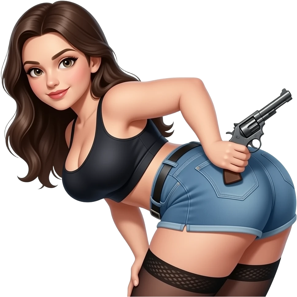 Big Booty girl leaning forward with buttstock towards viewer holding buttstock emoji