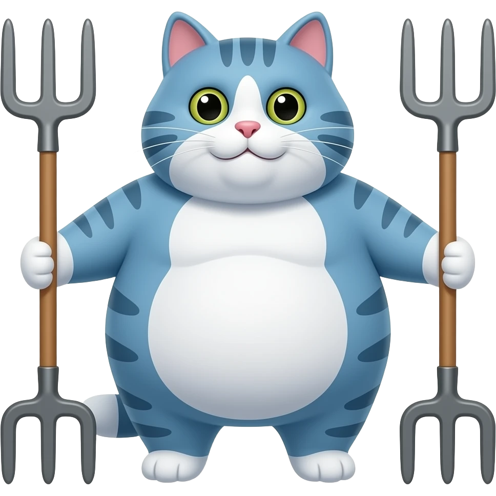 Толстый синий кот в белую полоску с граблями emoji