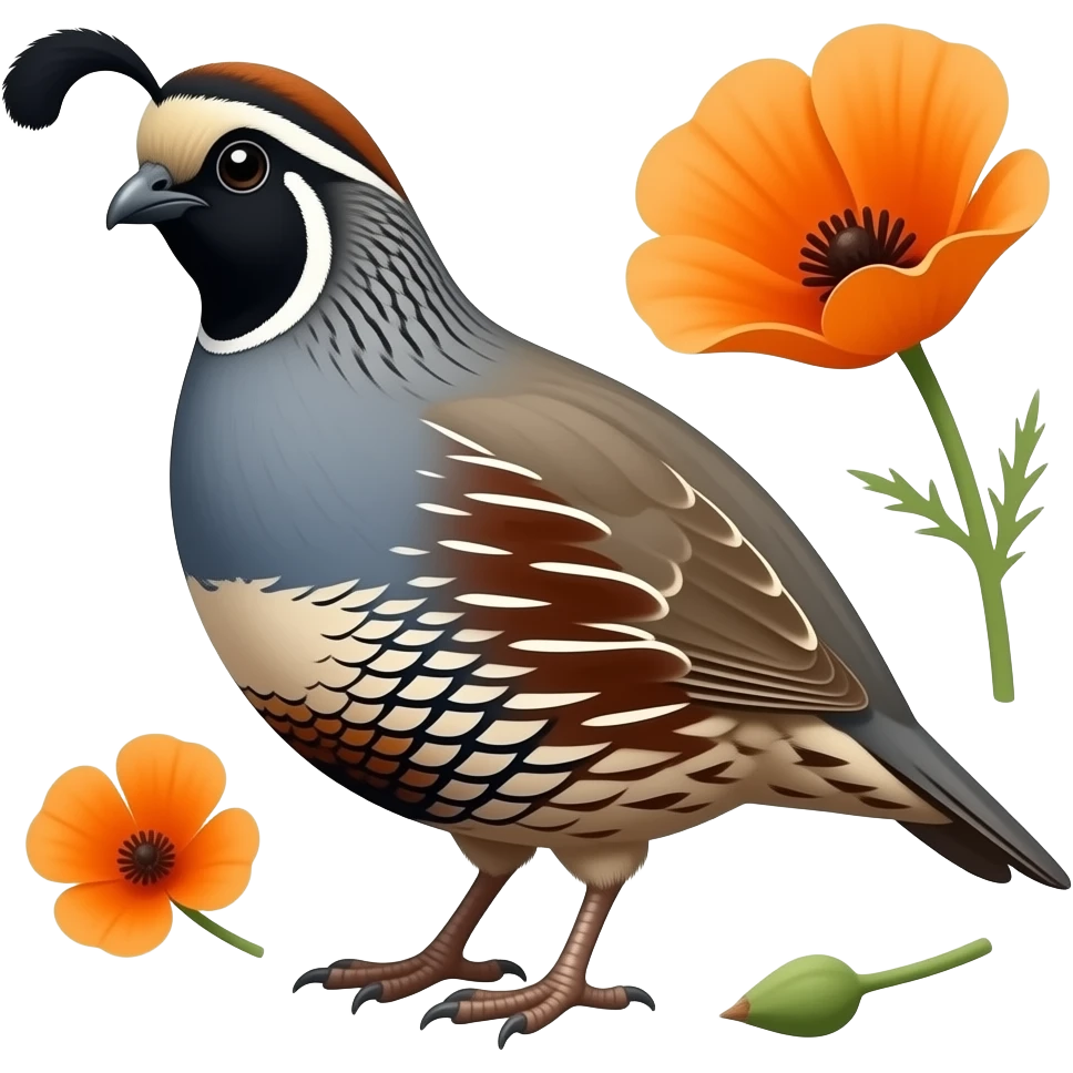 California quail amounts California poppies emoji