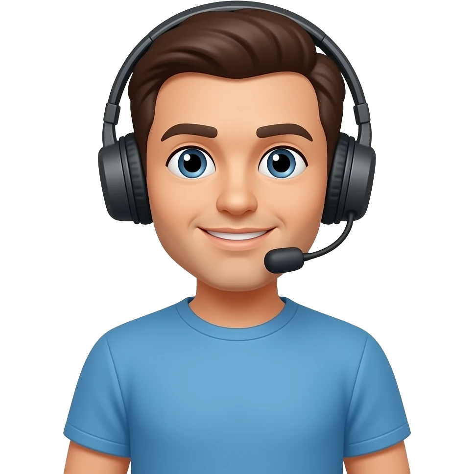 Работник техподдержки в футболке emoji