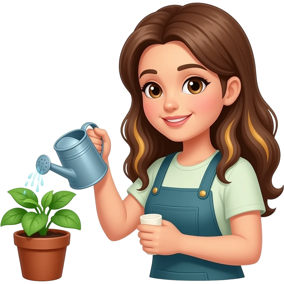 long brown hair with highlights green house watering plant emoji