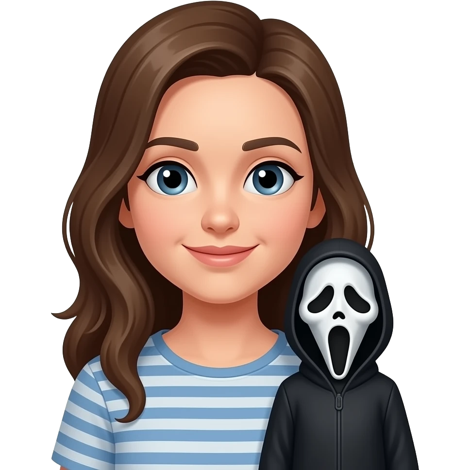 Girl with brown hair with Ghostface doll emoji