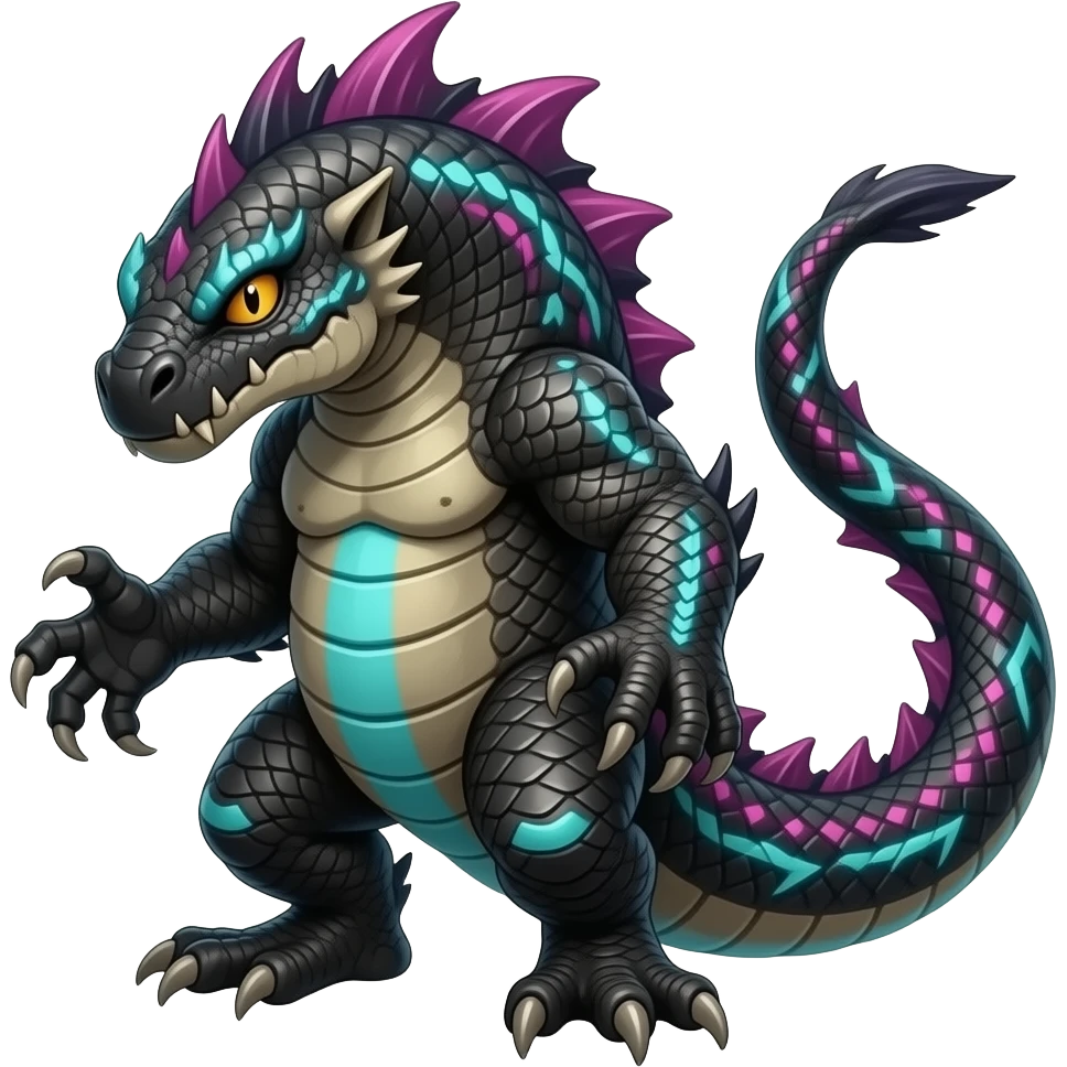 Cool edgy ancient black-scaled with neon-colored stripe markings emoji