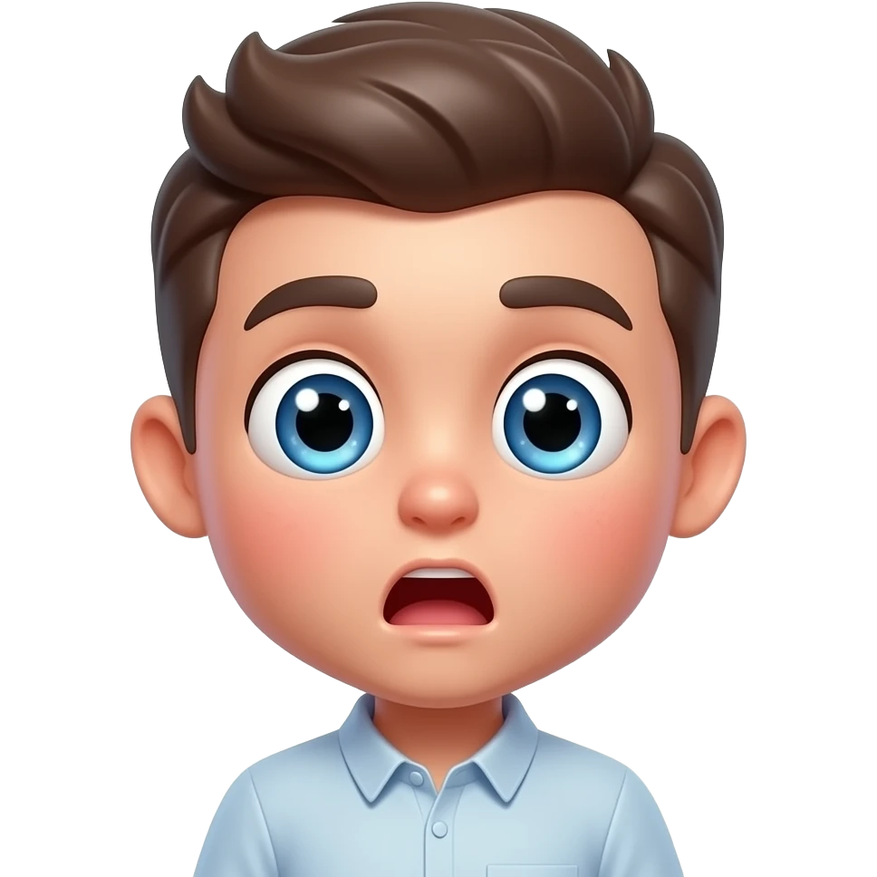 Cute happily shocked emoji with huge sparkling eyes, glowing holographic highlights, glossy 3D texture, floating sparkles and hearts, kawaii internet sticker style emoji
