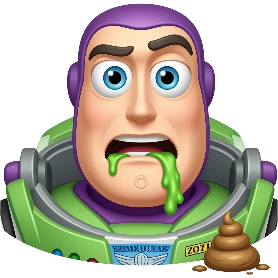 outbreak of vomiting and diarrhea; vomiting is neon green; loose stools are light brown Buzz Lightyear emoji