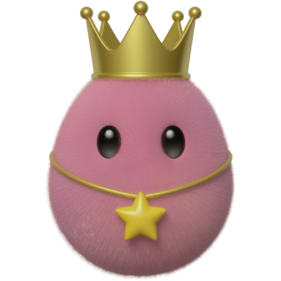 Pink furry egg wearing gold crown and yellow star necklace emoji