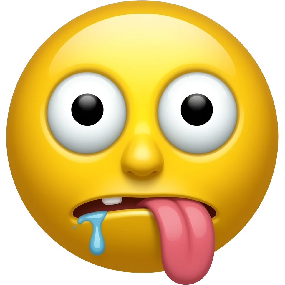 A circle yellow with tongue hanging down drooling looking like he is stupid confused disabled zombified emoji
