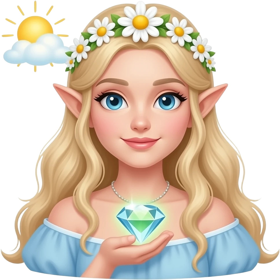 🧝🏻‍♀️🌼💎☁️🌞💚 emoji