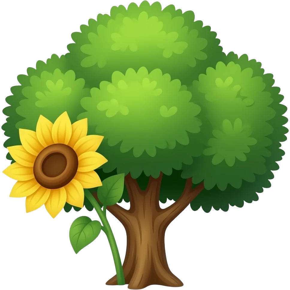 Sunflower hiding by tree emoji