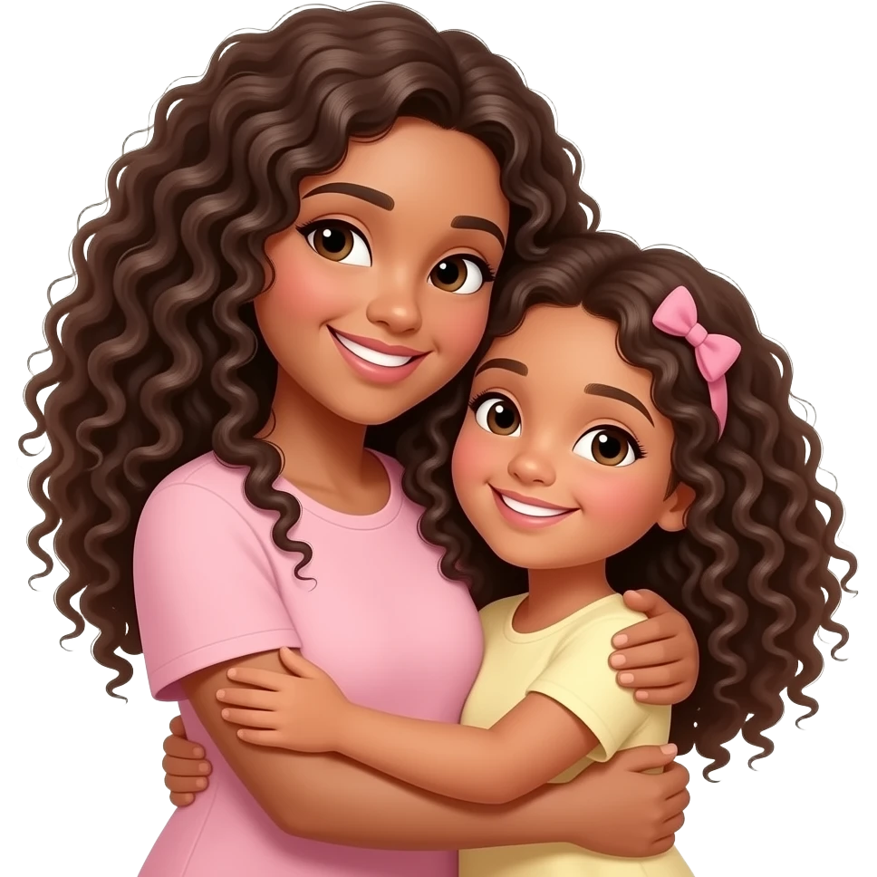 Mae e filha se abraçando cabelo cacheado emoji