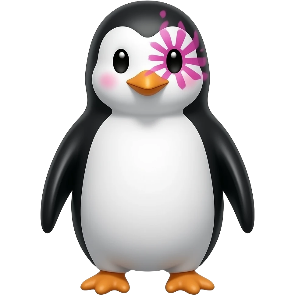penguin with a tattooed face with pink ink emoji