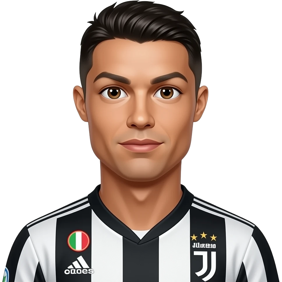 Top middle Cristiano Ronaldo emoji, Juventus jersey, one extra realistic human eye naturally placed above left eyebrow, blended into forehead. emoji