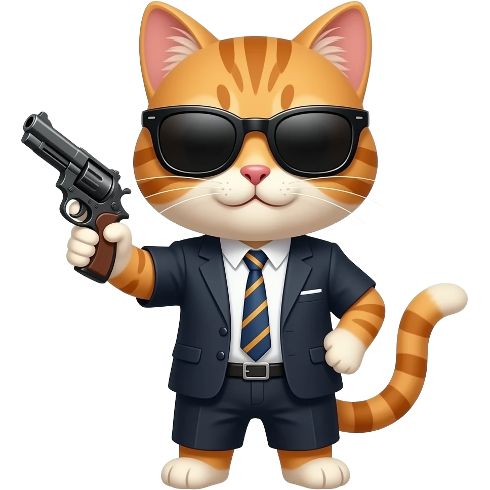 cat with cool sun glasses hold a gun and flipping you off emoji