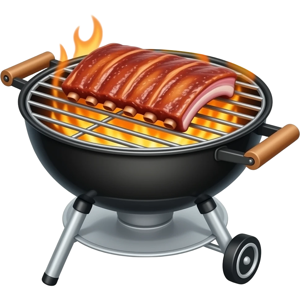 Ribs smoking on a standing weber grill with fire emoji