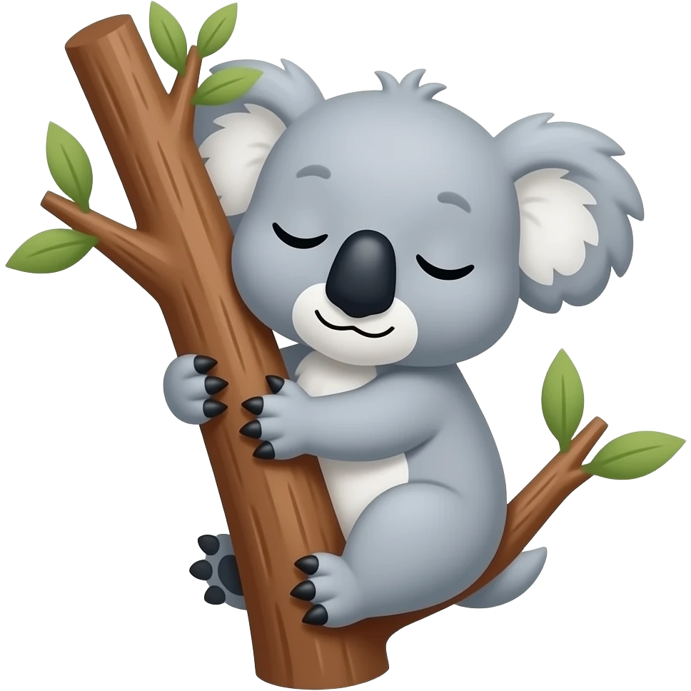 ایموجی یه کوالا کوچولو بامزه که از درخت آویزون شده وخوابه emoji