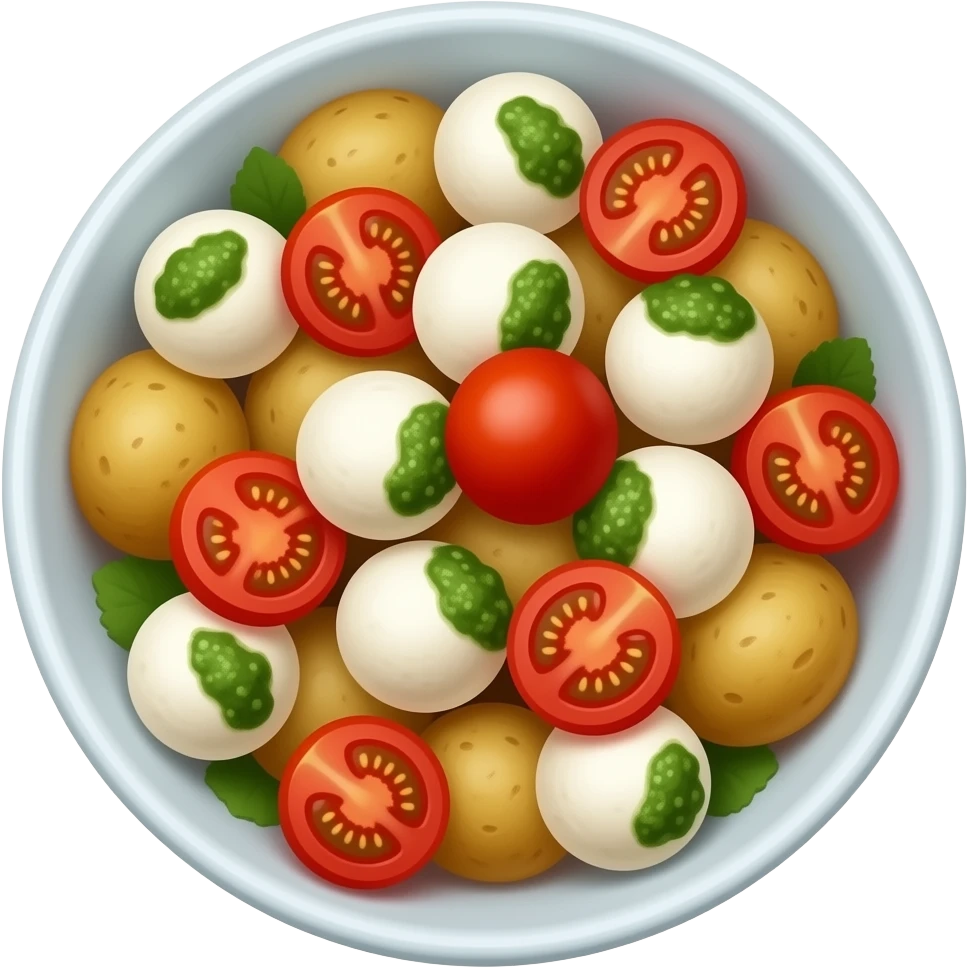 roasted potato salad with pesto and mozzarella balls and grape tomatoes emoji