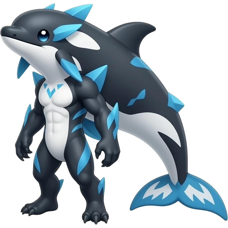 Bluish blackish whitish greyish gradients Absol-Amaura-Garchomp-Houndoom-Aurorus-hybrid with orca tail emoji