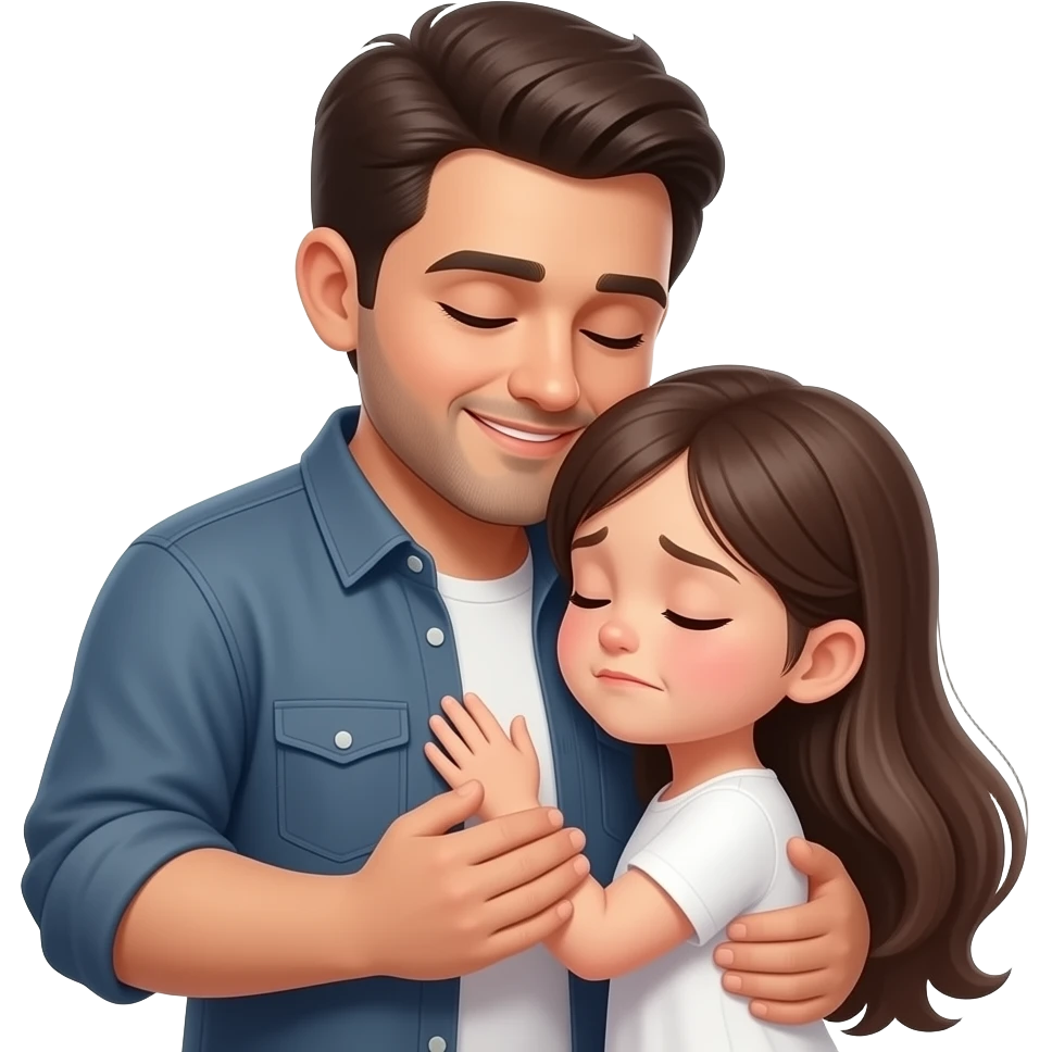 فتاة صغيرة، بحضن والدها، الاب يقبل فم طفلته، الفتاة تشعر بالحب والخجل emoji