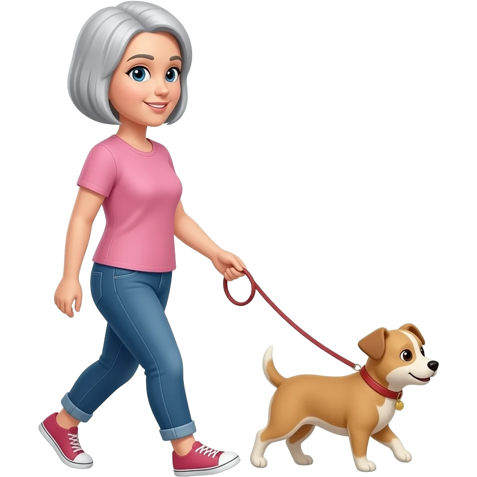 woman with short gray hair walking small tan dog right to left emoji