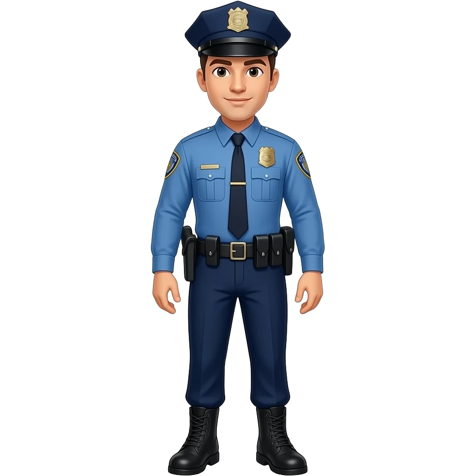 A policeman wearing a blue cap, blue long-sleeved uniform, and black combat boots emoji