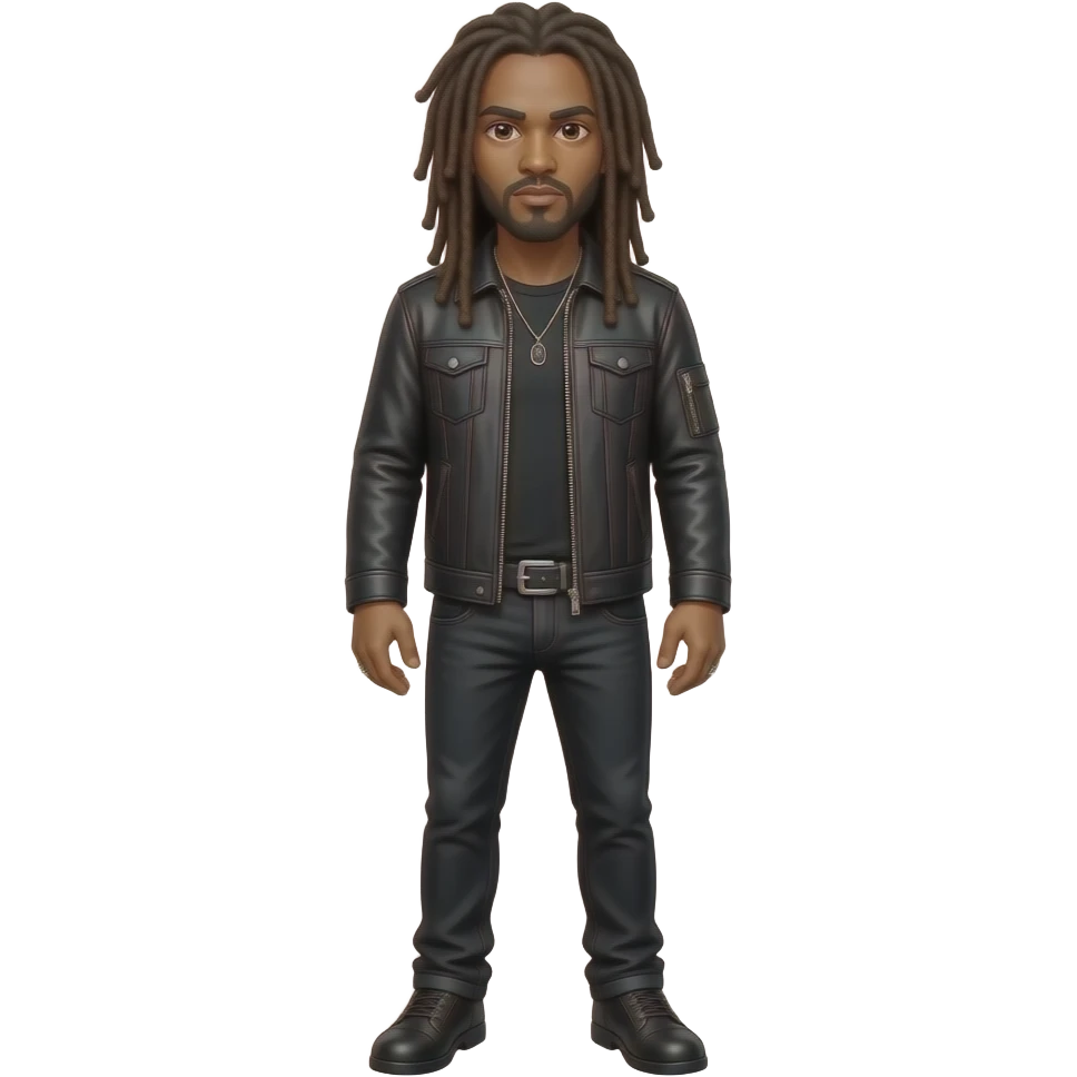 John Davis of Korn wearing a black jacket, black jeans, and dreadlock hair (fullbody) emoji