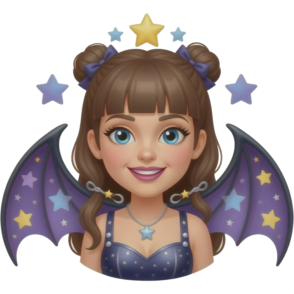 Circus acrobat woman with bat wings and stars emoji | AI Emoji Generator