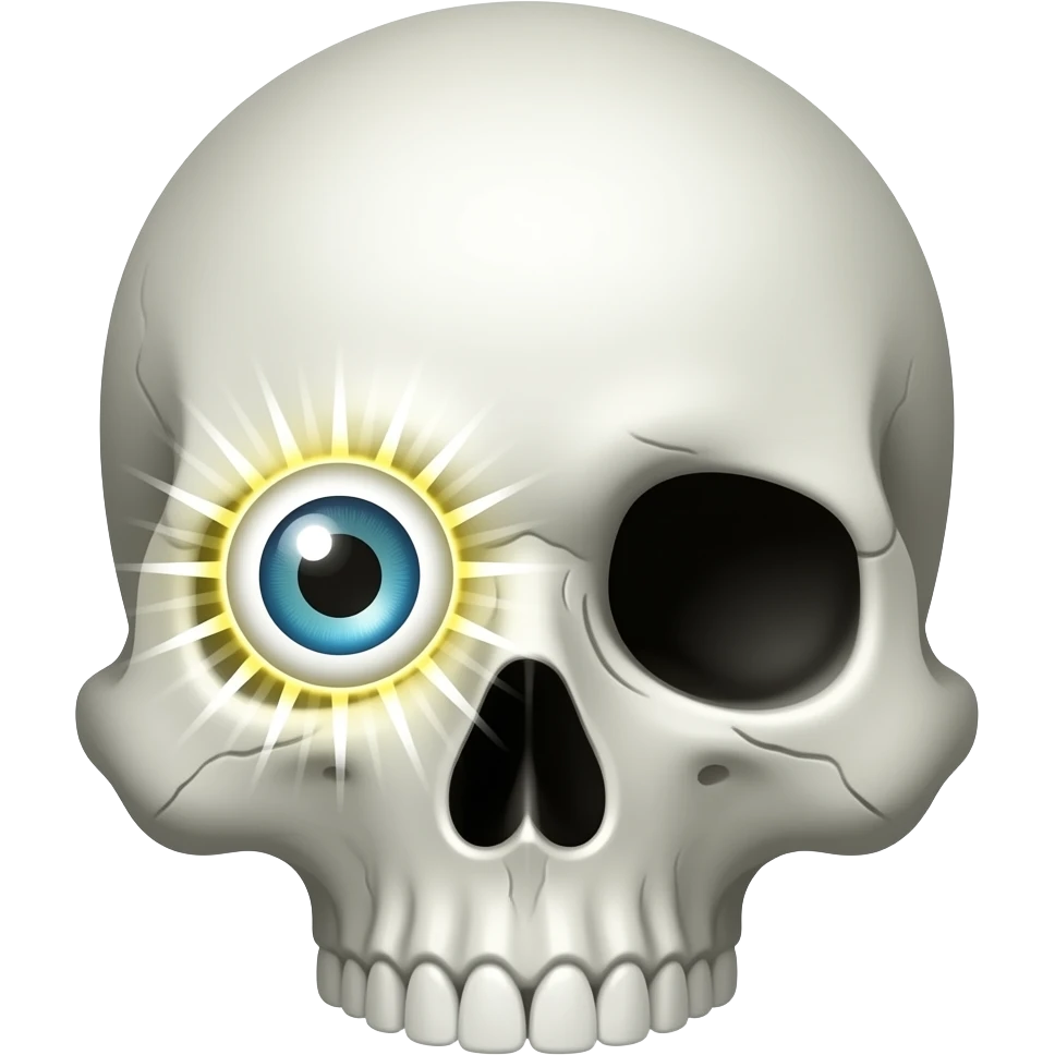 skull face emoji in white colour one side eye is show aura kind rays emoji