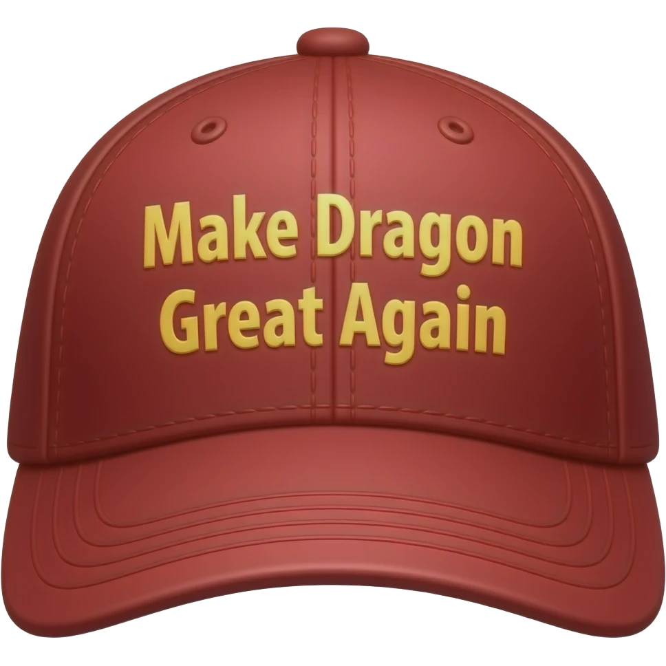 red baseball hat with " Make Dragon Great Again" logo emoji