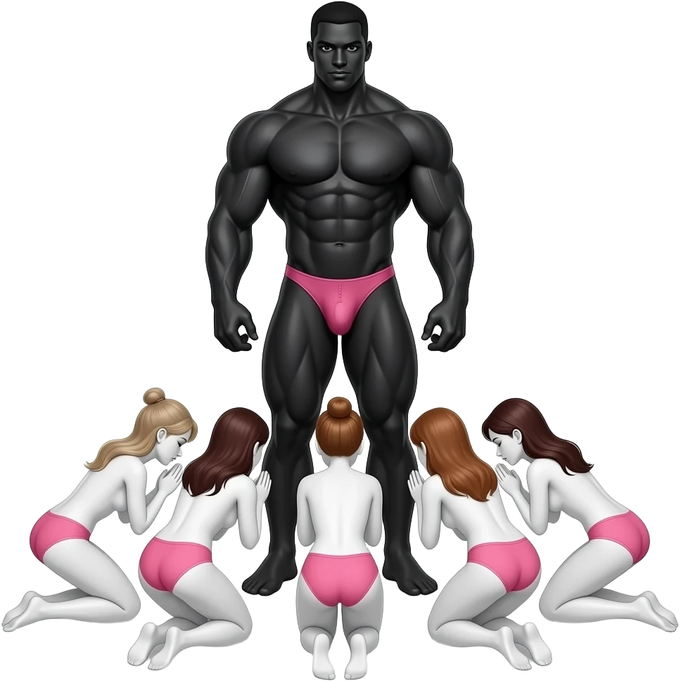 5 soft flabby thin white sissies in pink panties bow to worship dark black muscular man with huge hardon emoji