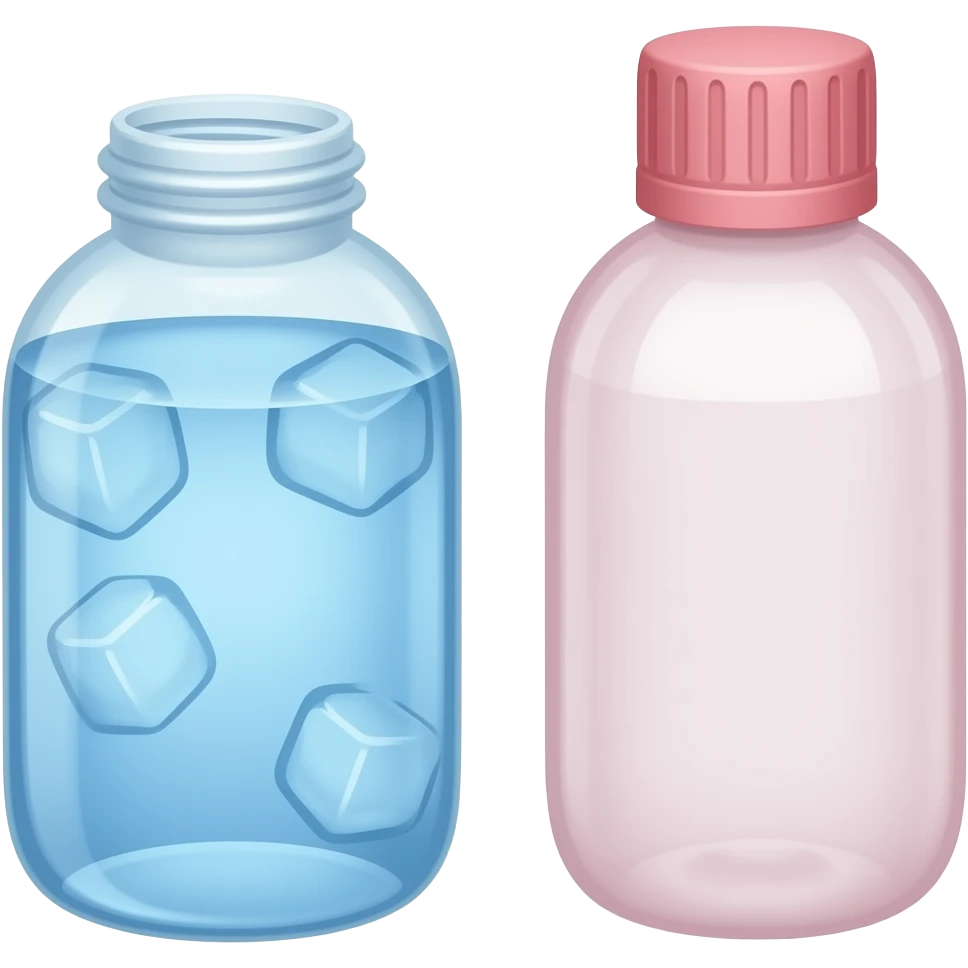Refreching ice cold water that’s blue and the cute water bottle that’s pink emoji