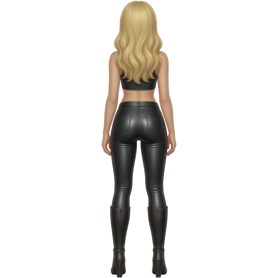 Blonde girl in latex leggings and long black boots showing her back emoji