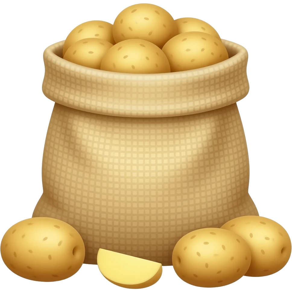 A bag of potatoes and scattered cinematic realistic emoji