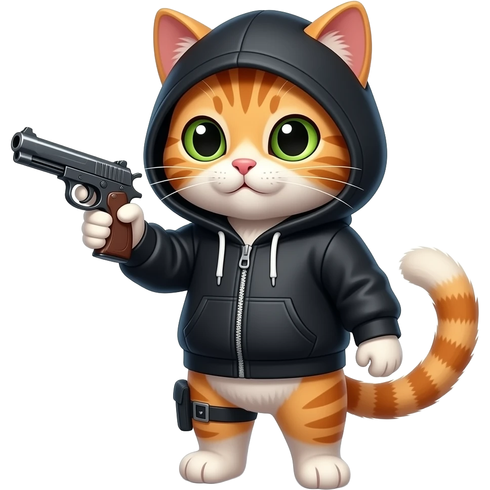 Cat with a gun and a black hoodie emoji