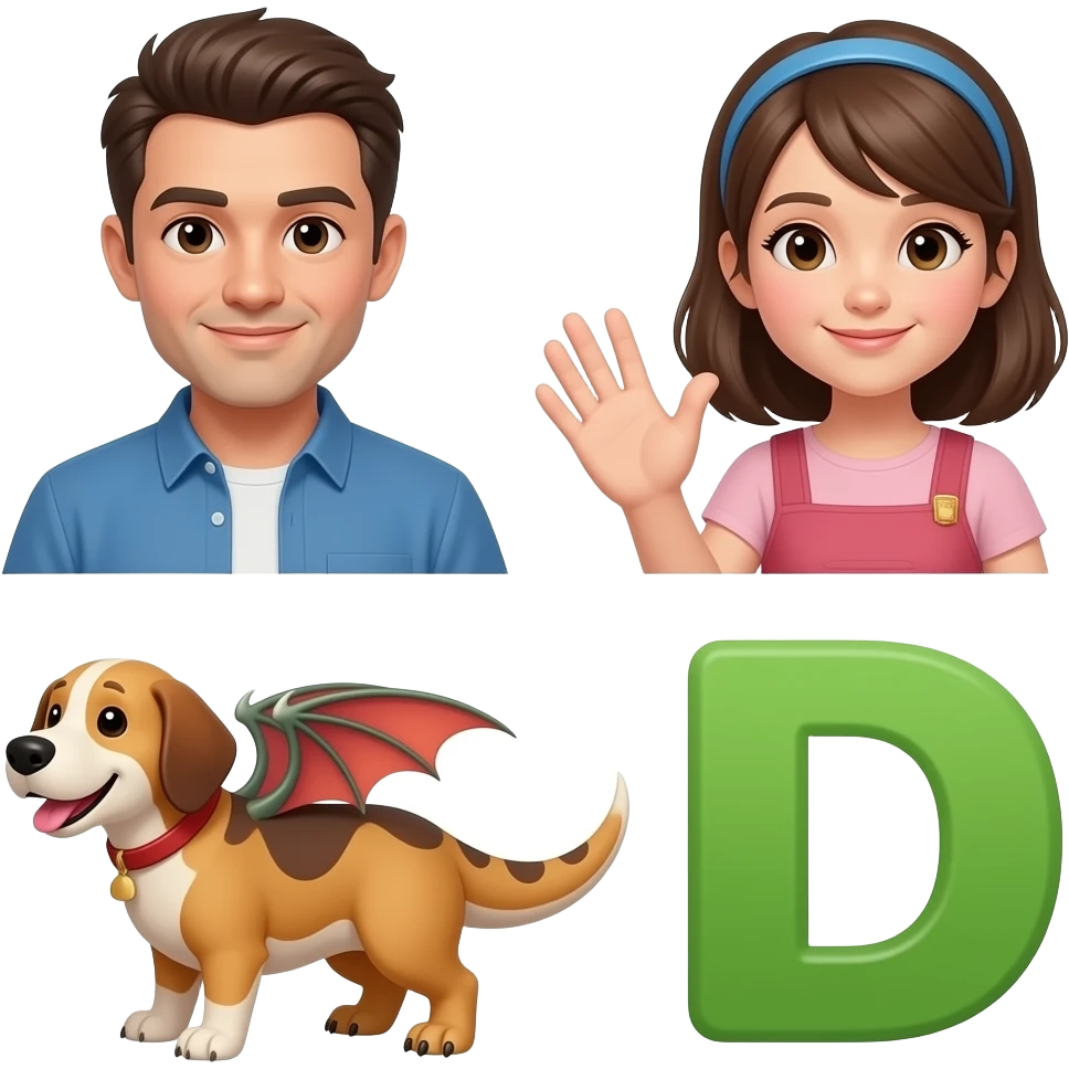 Letter d👨👧🫏🐉🐶🦕✍️ emoji