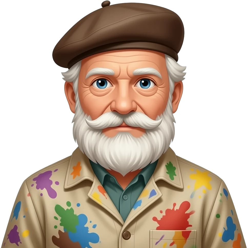 old artist with beret paint-splattered smock emoji