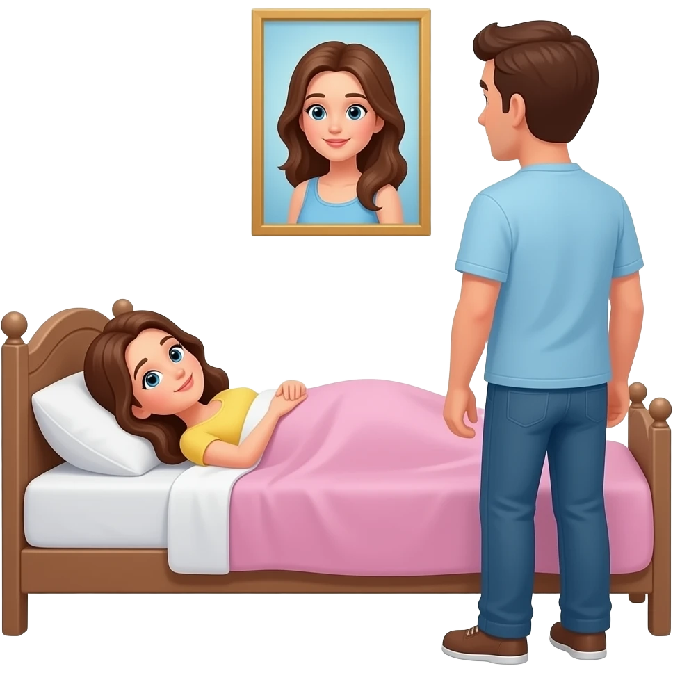 Жената лежи на легло мъжат е пред нея и се е плезил emoji