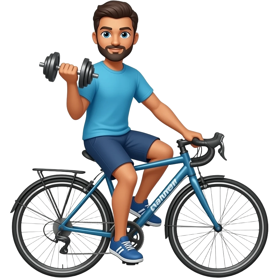Ohne Bart blaue Augen mit hantel Inder Hand und auf dem Fahrrad sitzend emoji