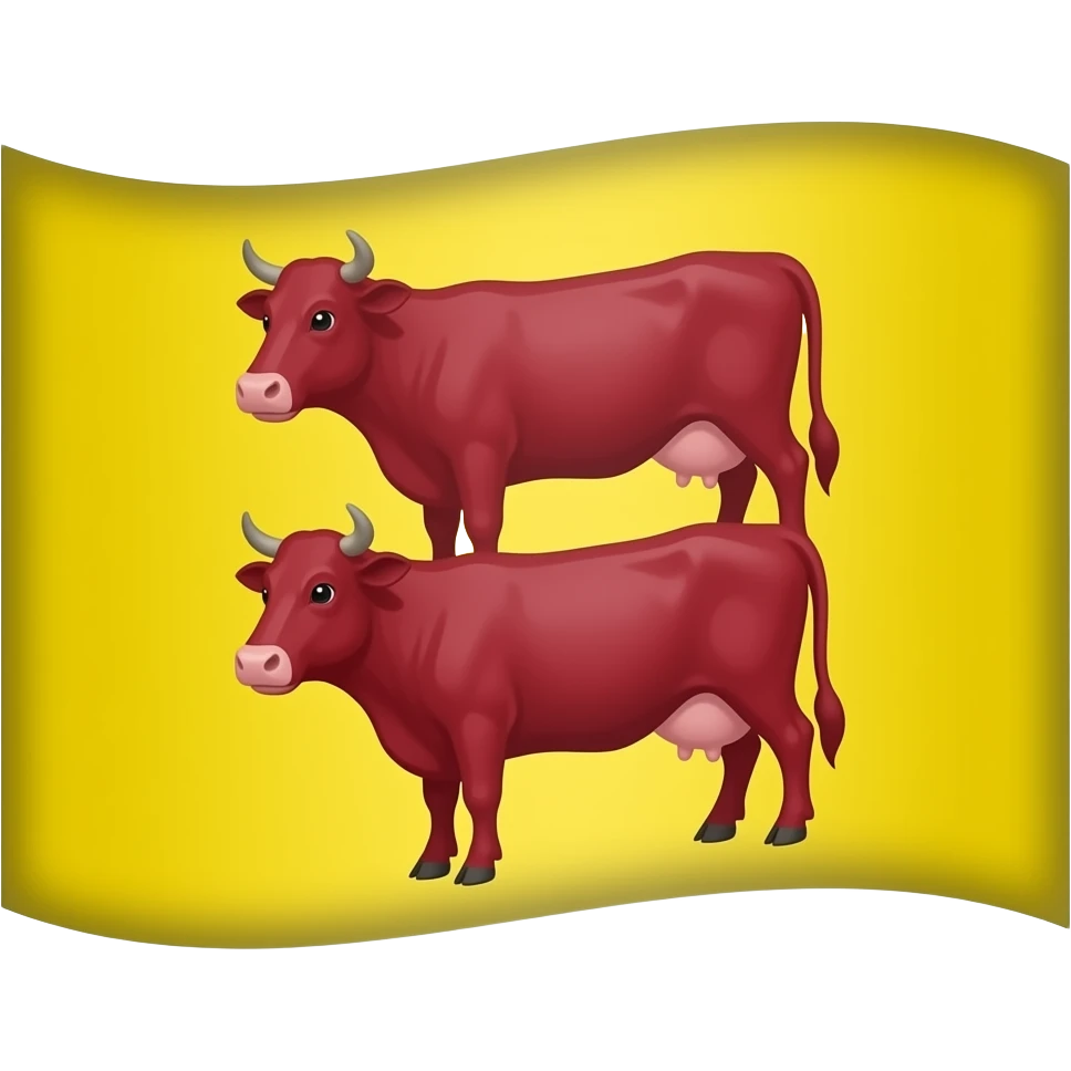Drapeau avec Fond jaune avec deux vache rouge au milieu qui regarde vers la gauche emoji