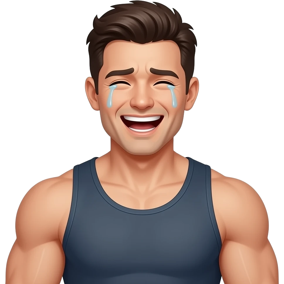 Плачущий от смеха мужчина похожий на Gigachada emoji