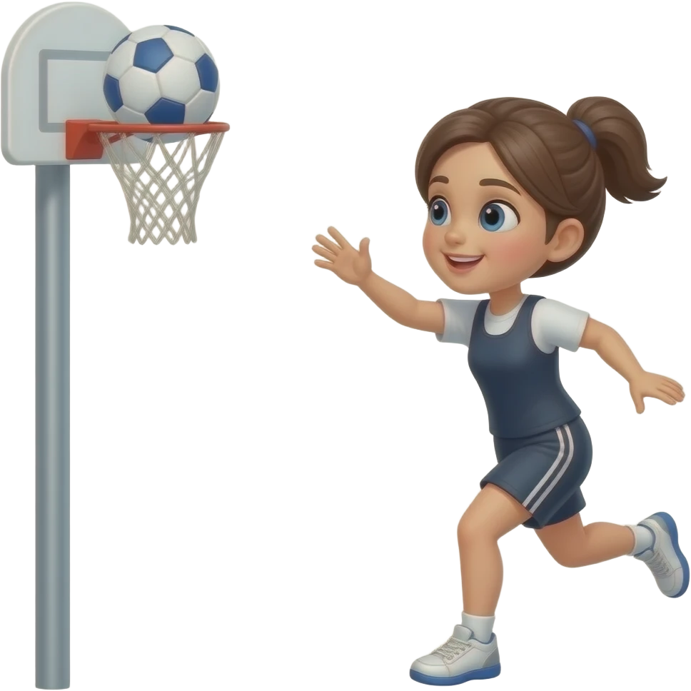 I want a girl shooting a goal into a netball ring which is just one ring connected to a post holding a white ball emoji