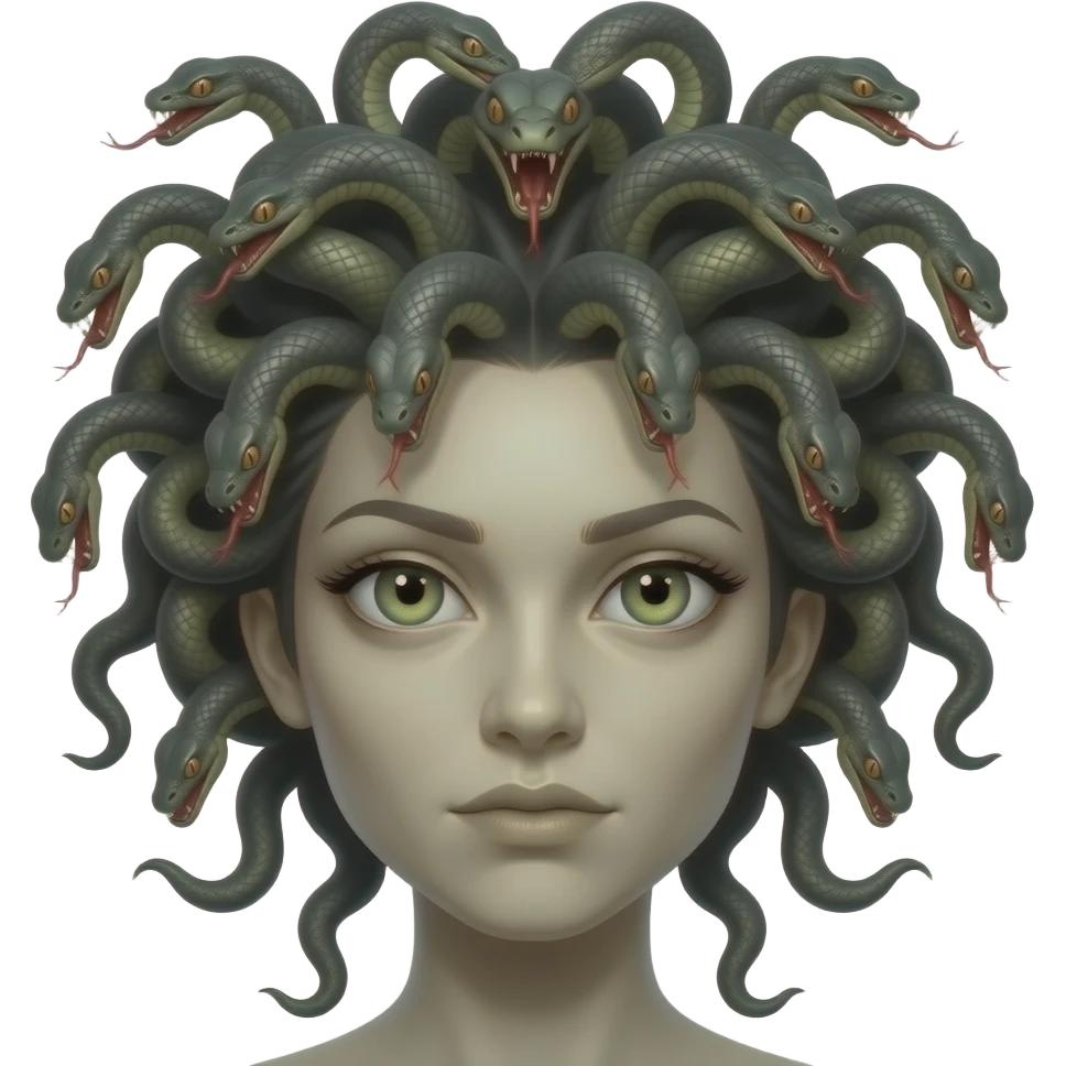 Medusa with reptilian eyes and  with a head full of scary snakes emoji