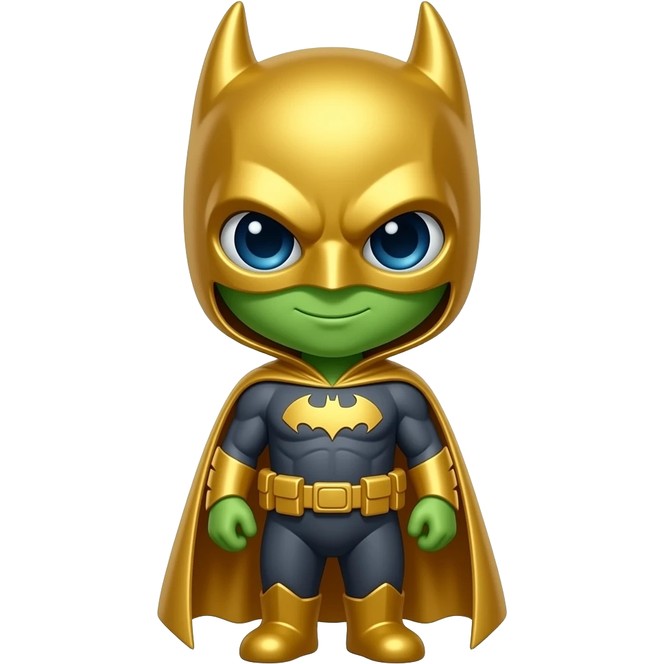 Cute green alien in a golden Batman costume emoji