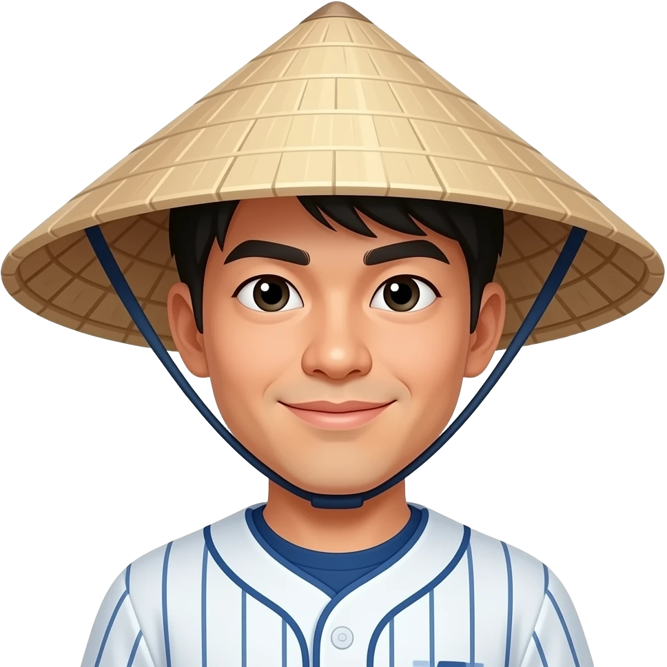 Asian Baseball player wearing conical hat emoji