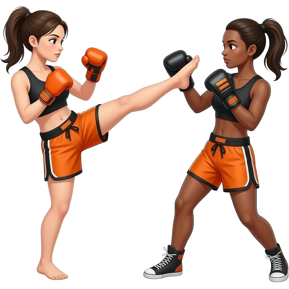 One woman kickboxing against another. emoji